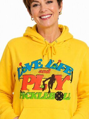 NWT small yellow hoodie. Pickleball top. Pickle ball game. Sport. Paddle. Unisex